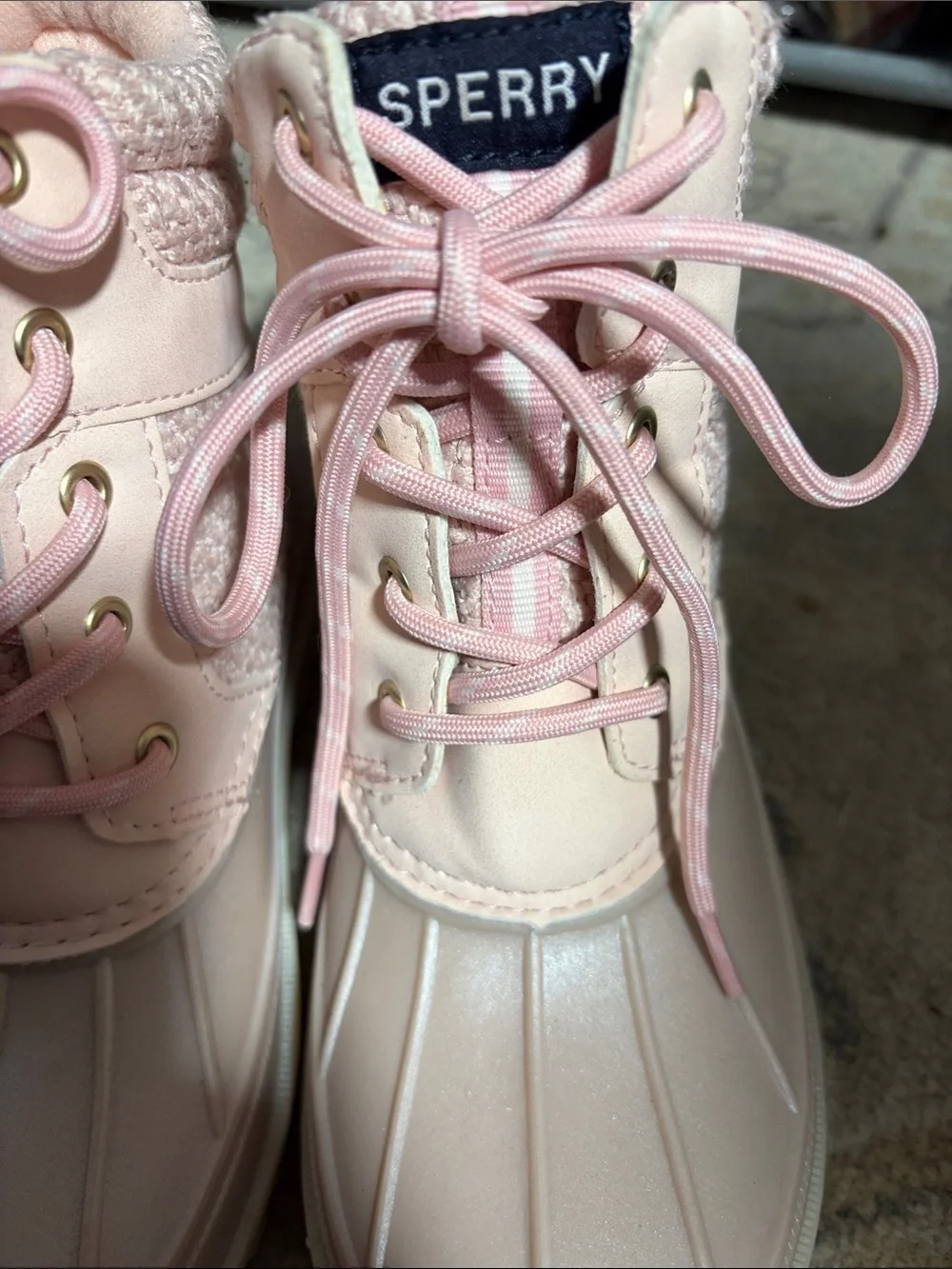 Sperry Girls' Blush Pink Lace-Up Waterproof Duck Boots